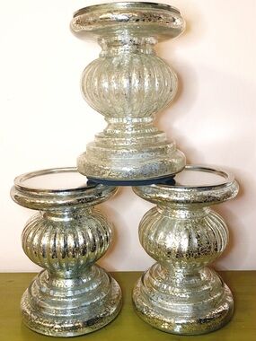 QVC SET Of 3 Lit Candle Holders Pedestals w/Mirror Inserts by Valerie Par Hill